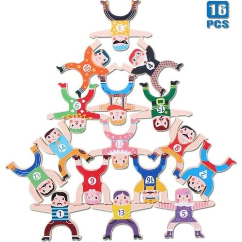 Vokmascot Wooden Stacking Games, Hercules Acrobatic Troupe Interlock Toys,Balancing Blocks Games (Hercules 16PCS)