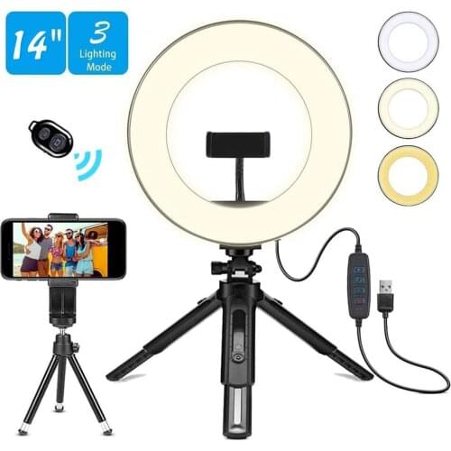 Phone Holder With Ring Light Set Portable Mini Desktop Selfie USB Ringlight with Extendable Tripod Stand for Live Stream Makeup