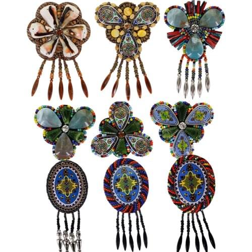 Ethic Colourful Beaded Badge Patches for Clothes Bags Hat Decoration Appliques DIYCraft Sewing Accessories 2pc TH1867