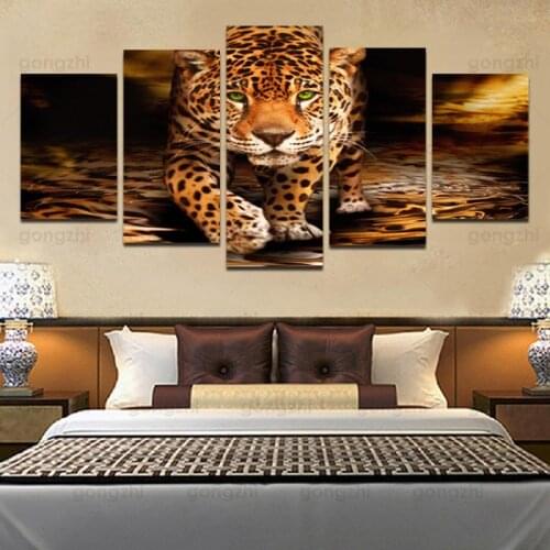 Abstract Modern Popular Animal Theme Five Pcs Module Wall Painting Home Decoration Canvas Printing Custom Frameless Poster