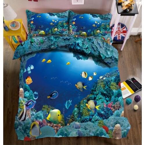 Blue seabed world bedding set Twin king Queen 3D bedsheet Pillowcase duvet bed cover flat sheet Bed Linen king size print