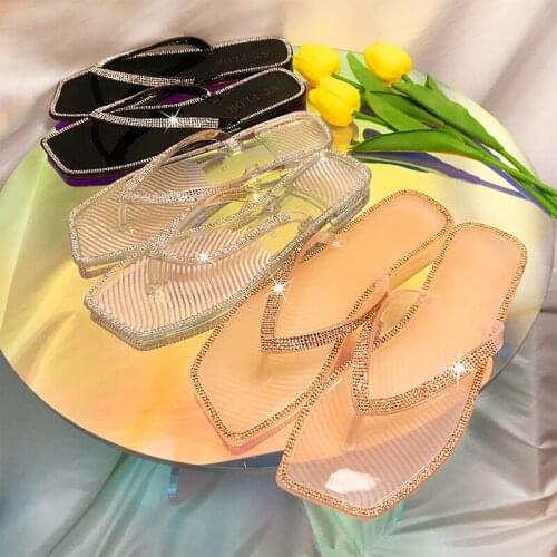 2021 Summer European and American Fashion New Transparent Rhinestone Solid Color for Ladies' Slippers