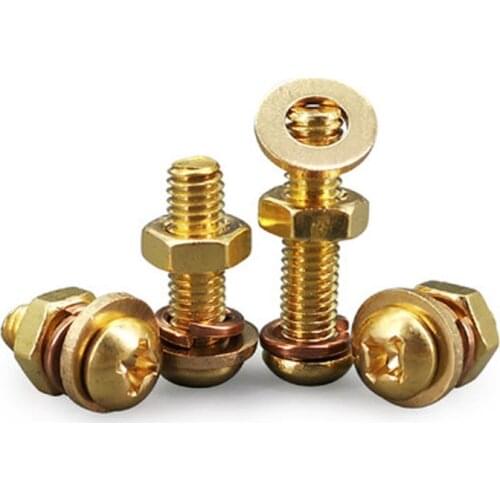 M3 M4 Brass Screw Nut Sets Round head combination Screws Phillips Pan head Bolts
