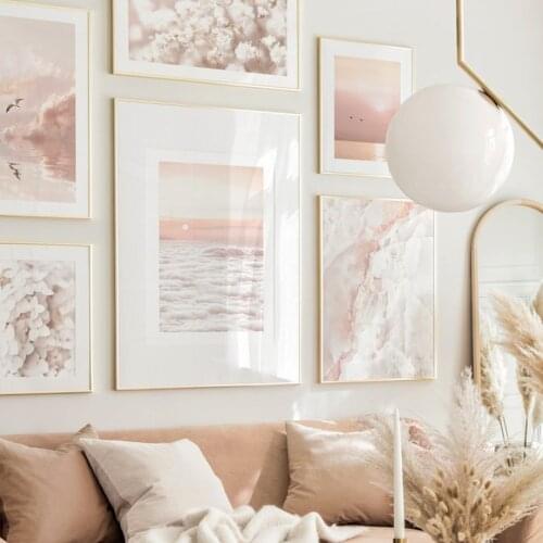 Sea Sunset Glow Ceagull Hydrangea Flower Wall Art Canvas Painting Nordic Posters And Prints Wall Pictures For Living Room Decor