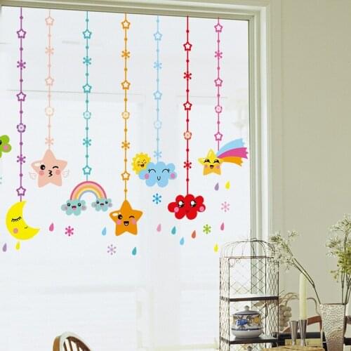 Cartoon Clouds Stars Ornament Wall Sticker DIY Smiley face Mural Decals for Kids Room Baby Bedroom Decoration