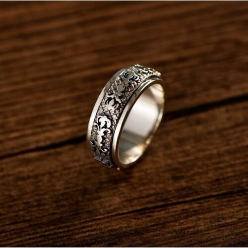 925 Sterling Silver Retro Thai Silver Trend Relief King Kong Pestle Mens Evil Transfer Ring