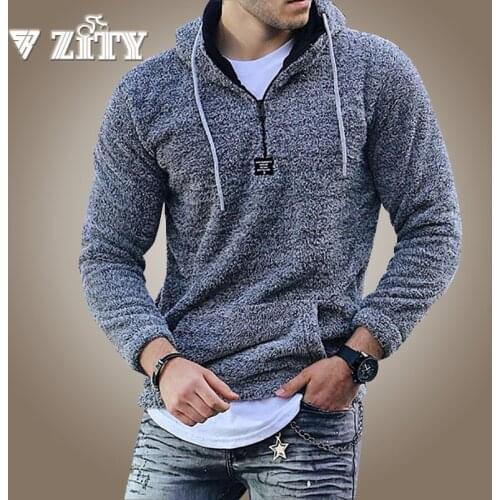 Men Fleece Faux Fur Sweatshirt Casual Hoodie Mens Warm Streetwear Pullover Tops Stand Collar Zipper Sweatshirts Male Clothing