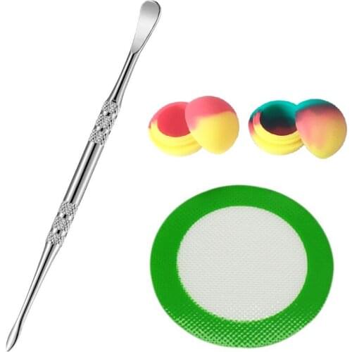 Stainless Steel Dab Tool With 2pcs Silicone Container for Concentrate Wax Jar 5inch Non-Stick Dab Mat