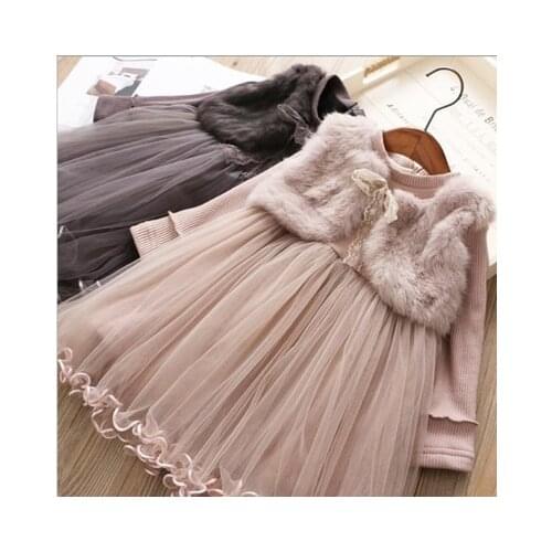 2020 new girls imitation mink velvet autumn and winter fashion plus velvet warm princess dress girls clothes christmas dress