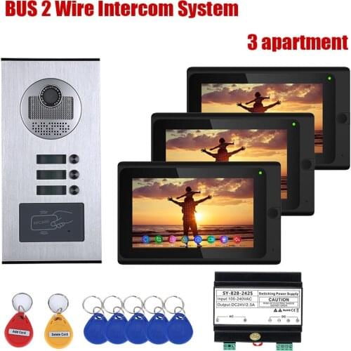 Remote APP Control Wifi 7 Inch BUS 2 Wire Video Doorbell Intercom Systems Kit for Home 3 Units Apartment Night Vision Door Phone