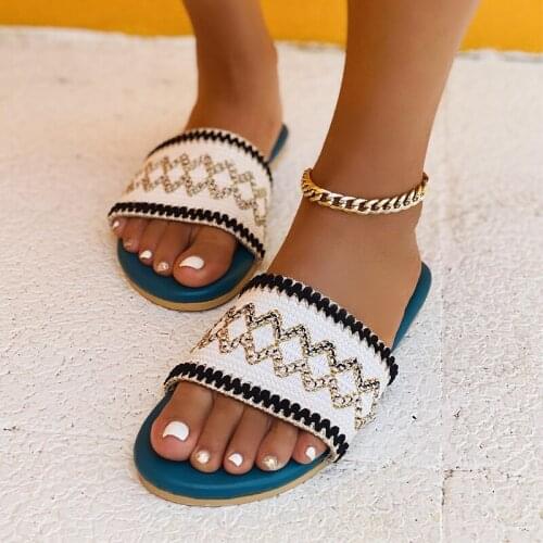 Summer Women Knit Slippers Ladies Wave Pattern Shoes Female Open Toe Casual Flat Womens Beach Slides Woman Footwear Plus Size