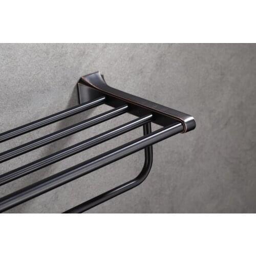 60cm Black Towel Rack Wall-mounted Home hotel Oil Brushed Zinc alloyTowel Holder Bathroom Accessories Bath Shelves Robe Hook