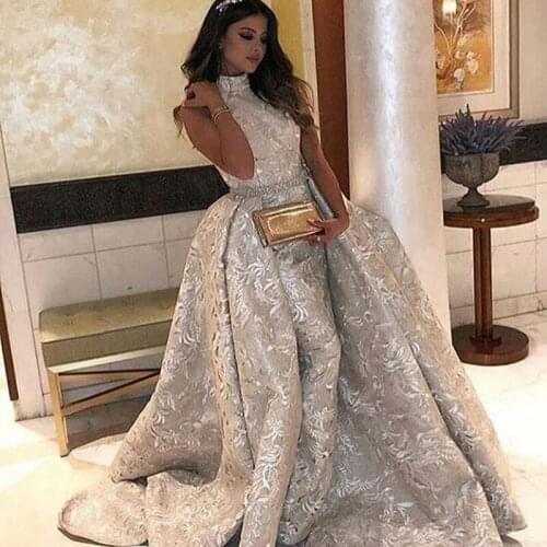 Prom Dresses Long Mermaid High Neck Appliqued Lace Sequins Floor Length For Women Special Occasion Formal Evening Gowns