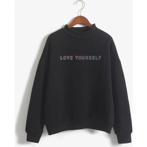 Sudadera Mujer Autumn Winter Fleece Hoodies Women Turtleneck Streetwear Casual Korean Kpop Bangtan Boys LOVE YOURSELF Sweatshirt