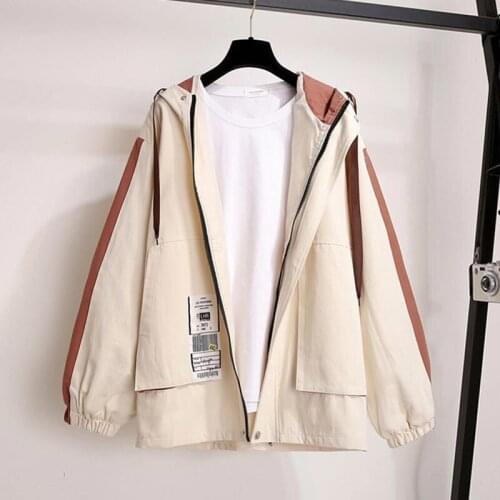 2020 Spring Autumn Women Jacket Long Sleeve Casual Windbreaker Female Hooded Jackets Loose Zipper Pocket Basic Coat Outerwear