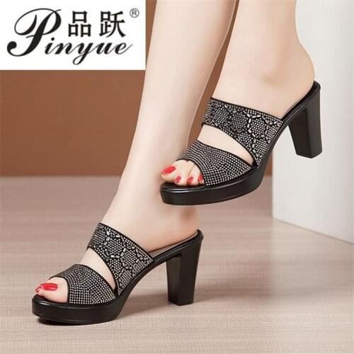 Black Gold sequined fish toe sandals with high heels Summer Shoes Open Head High Heels Slides Women Party Fashion slippers