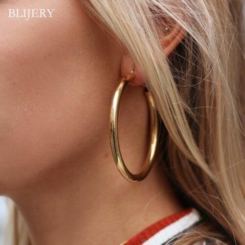 BLIJERY 2019 New Fashion Circles Hoop Earring For Women Steampunk Jewelry Vintage Gold Silver Color Statement Earrings Brincos