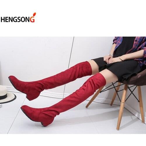 Womens High Boots Shoes Fashion Women Over The Knee Boots New Autumn Winter Flock Botas Feminina Thigh High Boots Ladies