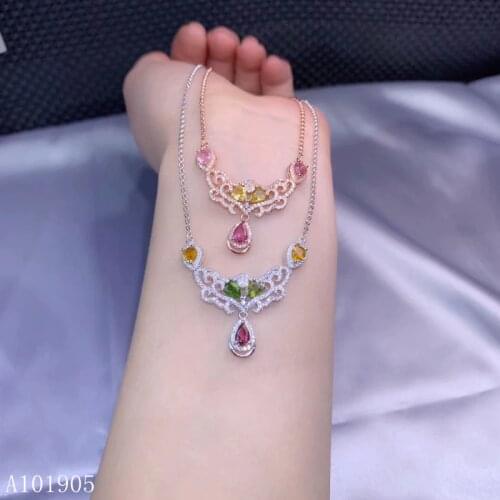 KJJEAXCMY boutique jewelry 925 sterling silver inlaid natural tourmaline gemstone female luxury necklace support identification