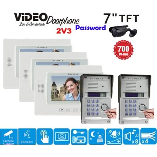 ZHUDELE International 7" LCD Monitor Speakerphone Intercom Color Video Door Phone Doorbell Access Control System IR Doorphone