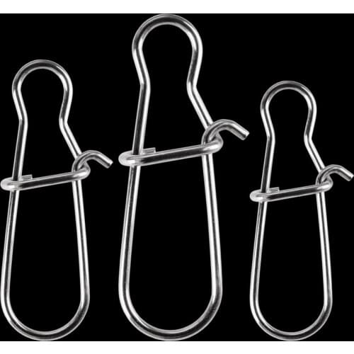 100Pcs Fishing Swivel Connector Hooks Line Clip Lock Carabiners Stainless Steel Fishing Fastener Snaps Tools