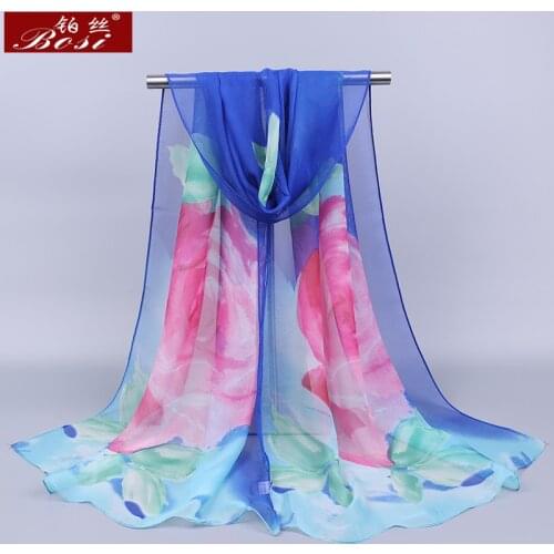 2020 new fashion Silk scarf satin Flowers Soft women summer Beach scarves Chiffon Long Multicolor scarfs ladies shawl wholesale