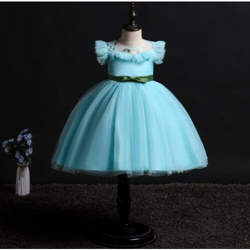2021 Simple Girls Princess Dress Gauze Tutu Skirt Flying Sleeves Childrens Dress Bow Belt Flower Girl Dress