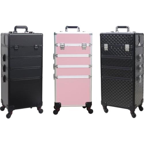 4 in 1 Trolley Hairdressing Makeup Beauty Nail Case Art Box Cosmetics Suitcase With Wheels