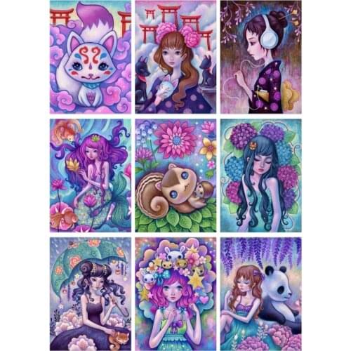 5D DIY Diamond Painting Canvas Cartoon Girl Full Round with AB Drill Mosaic Cross Stitch Pattern Handmade Embroidery Decor Gifts