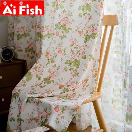 American Small Fresh Floral Plant Bedroom Tulle For Windows Pastoral Semi-shading Retro Rose Curtains For Living Room Drapes #4