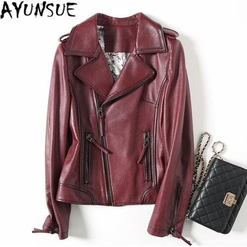 AYUNSUE 100% Real Sheepskin Coat Female Genuine Leather Jacket Short Slim Jacket for Women Outerwear Jaqueta De Couro KQN57055-5