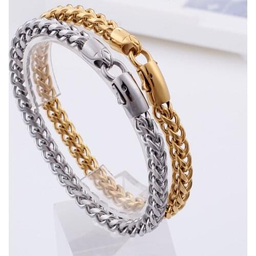 Free shipping jewelry women mens Gold stainless steel High Quality Brand Link Chain Bracelet 6mm 8.66