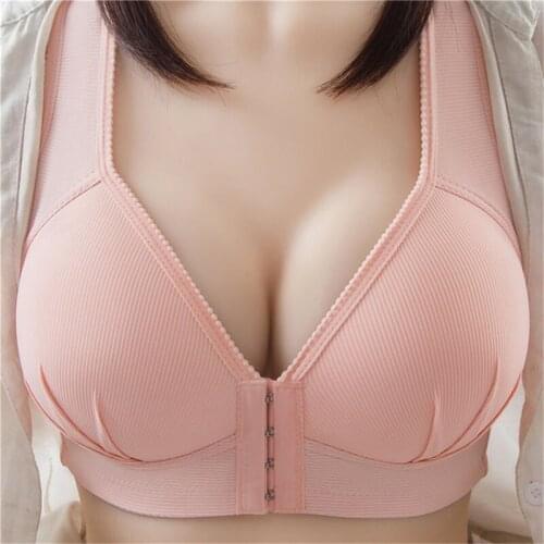 Large Size Front Buckle Without Steel Ring Bra Ladies Seamless Underwear Lace Bra V-shaped Beautiful Back Receiving Breastfeedin