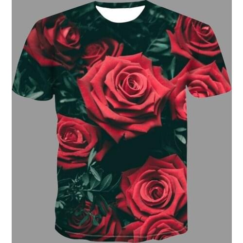 Summer Fashion Clothes Rose Flower Print T-shirt Men Women Oversized Tee Shirts Breathable Quick Drying O-Neck Short Sleeve