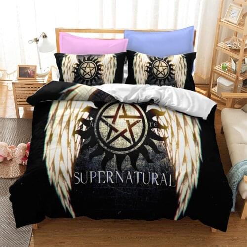 3D Printed TV Series Supernatural Duvet Cover Set Black Quilt Cover Sets Home Textile For Young Boys Teens Twin Full Bedding Set