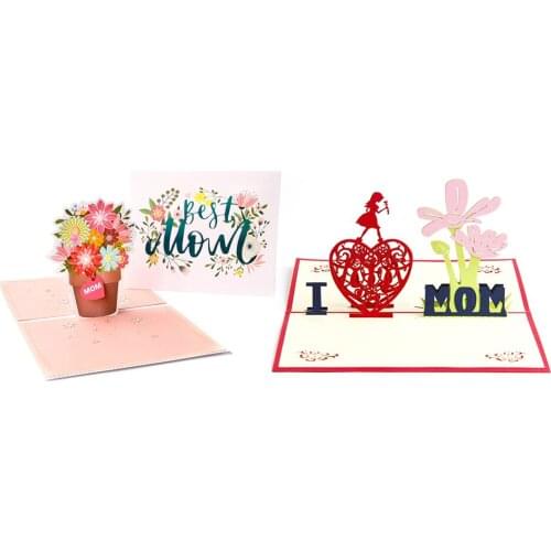 Craetive 3D Pop-Up Cards Mothers Day Cards Gifts Heart Flowers Bouquet Greeting Cards with Envelope Birthday Card For Mom