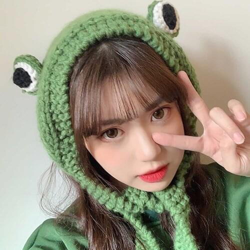 #Winter Skullies Cute Women Frog Hat Crochet Knitted Hat Costume Beanie Hats Cap Women Gift Hip-hop Cap Photography Prop Party