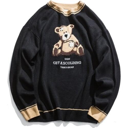 Mens Hip Hop Streetwear Harajuku Sweater Vintage Retro Japanese Style Anime Knitted Sweater Autumn Cotton Pullover