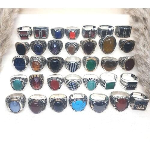 Wholesale 925 Sterling Silver Turkish Rings for Men High Quality 35 Pcs Mix Lot Vintage Male To Male for Mens Bohemian Style punk Rings