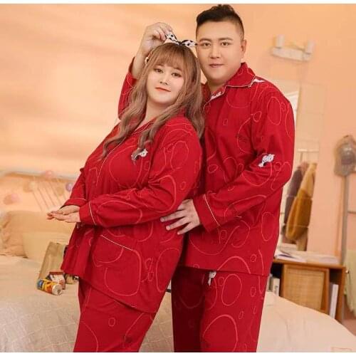 100 kg plus size plus obese couple autumn and winter pure cotton long-sleeved suit loose home pajamas