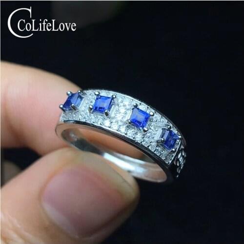 CoLife Jewelry silver sapphire ring for woman 2.5 mm * 2.5 mm natural Cornflower Blue sapphire silver ring gift for woman