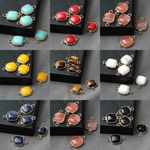 4PCS Charm Semi-Precious Stone Pendant Accessory Round Square Charms Jewelry Making Pendentifs Fashion DIY Necklace Accessories