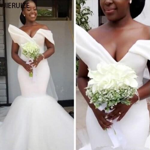 JIERUIZE White Organza Simple Mermaid Wedding Dresses One Shoulder Lace Up Back Bridal Wedding Gowns