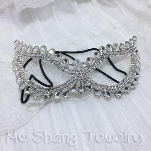 Handmade Clear Crystal Eye Mask Rhinestone Royal Venetian Masquerade Wedding Bridal Prom Party Masks Ball Metal Eyemask