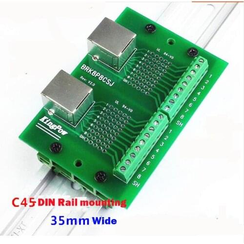 RJ45 rj45 Breakout Ethernet LAN PCB Board interface Terminal Port C45 DIN Rail Mounting w/ Bracket Connector