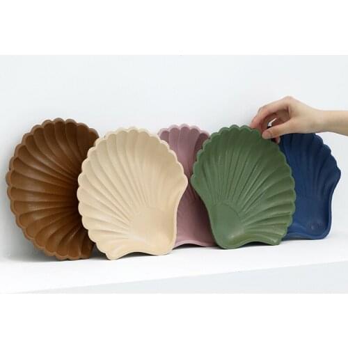 Nordic Shell Shape Organization Plate Wooden Morandi Colors Cosmetics Ornament Tray Support Organizer Home Office Table Decor