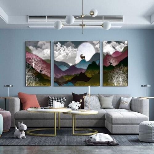 Modern Abstract Landscape Golden Elk Leaf Canvas Painting Posters Print Wall Art Pictures for Living Room Home Decor (No Frame)