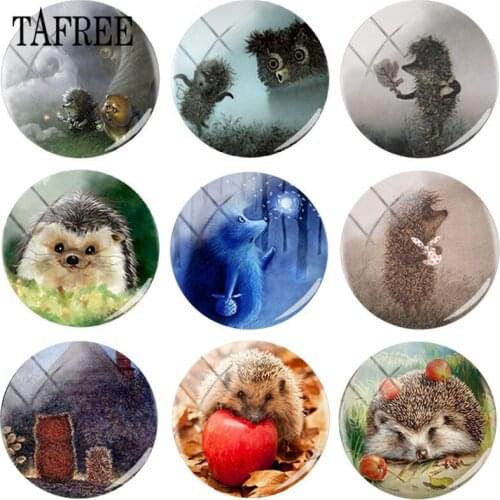 TAFREE Hedgehog In The Fog Art Picture Glass Cabochon 25 MM DIY Round Bead Jewelry For Pendant Necklace Keychain Accessories