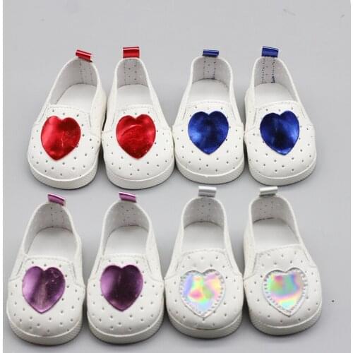 Doll Shoes with Heart Shape for 43cm Baby Dolls and 18-Inch Girl Dolls Toy Shoes Accessories Gift for Girls