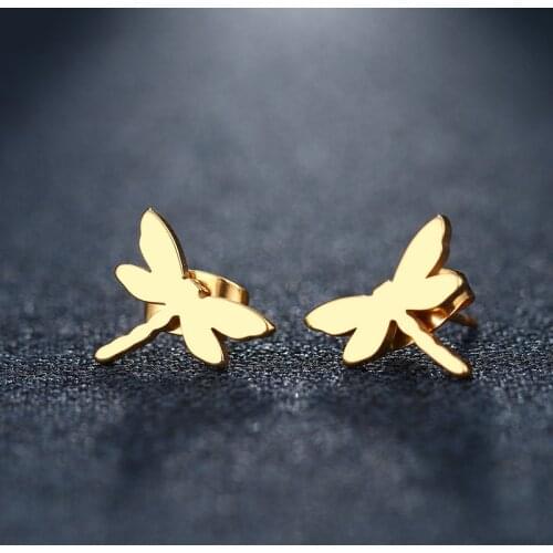 DOTIFI Stainless Steel Stud Earring For Women Man Dragonfly Gold And Silver Color Lovers Engagement Jewelry Drop Shipping
